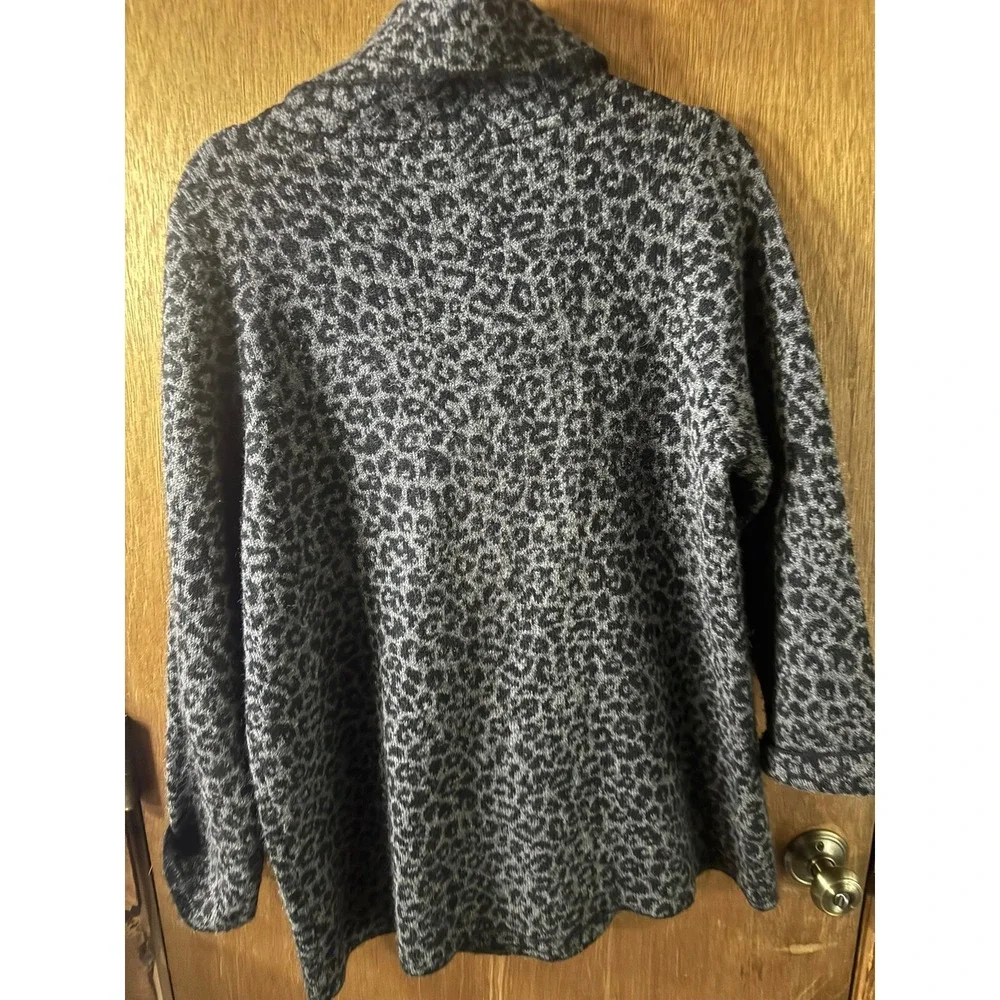 Christian Siriano New York Gray Leopard Print Cowl Neck Cardigan Sweater